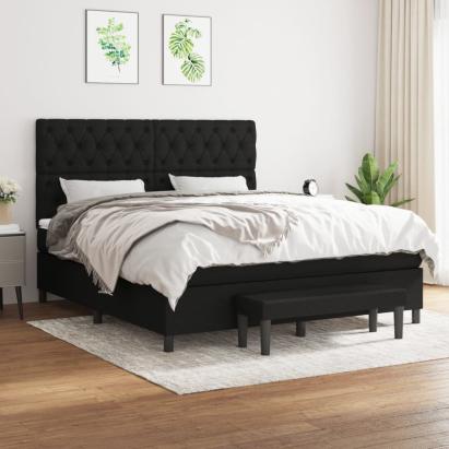 Pat box spring cu saltea, negru, 160x200 cm, textil GartenMobel Dekor