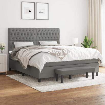 Pat box spring cu saltea, gri închis, 180x200 cm, textil GartenMobel Dekor