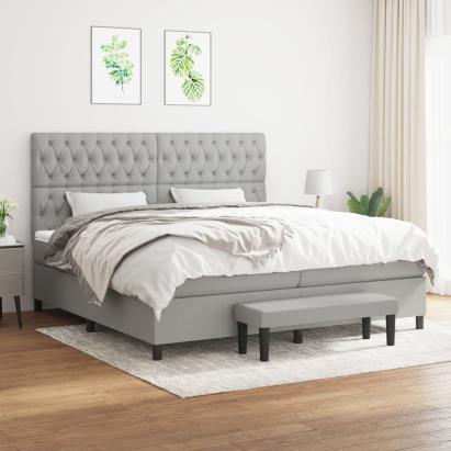 Pat box spring cu saltea, gri deschis, 200x200 cm, textil GartenMobel Dekor