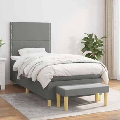 Pat box spring cu saltea, gri închis, 80x200 cm, textil GartenMobel Dekor