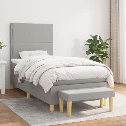 Pat box spring cu saltea, gri deschis, 90x200 cm, textil GartenMobel Dekor