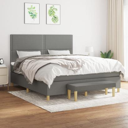 Pat box spring cu saltea, gri închis, 180x200 cm, textil GartenMobel Dekor