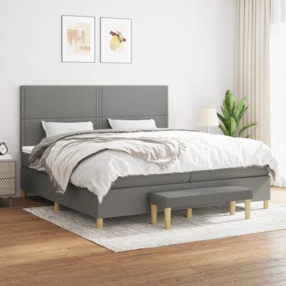 Pat box spring cu saltea, gri închis, 200x200 cm, textil GartenMobel Dekor