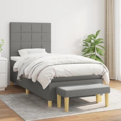 Pat box spring cu saltea, gri închis, 90x190 cm, textil GartenMobel Dekor