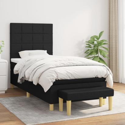Pat box spring cu saltea, negru, 90x190 cm, textil GartenMobel Dekor