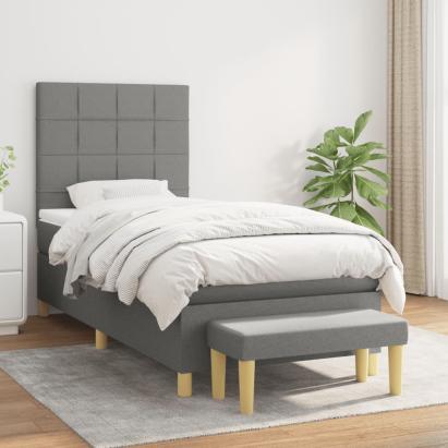 Pat box spring cu saltea, gri închis, 90x200 cm, textil GartenMobel Dekor