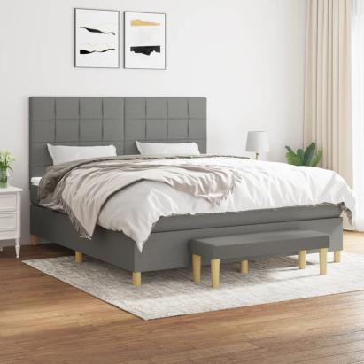 Pat box spring cu saltea, gri închis, 180x200 cm, textil GartenMobel Dekor