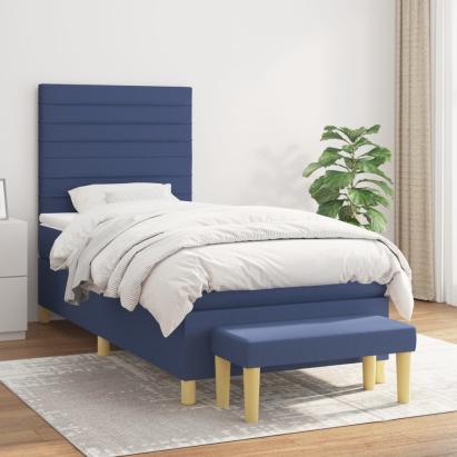 Pat box spring cu saltea, albastru, 100x200 cm, textil GartenMobel Dekor