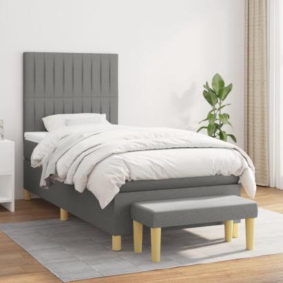 Pat box spring cu saltea, gri închis, 90x200 cm, textil GartenMobel Dekor