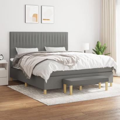 Pat box spring cu saltea, gri închis, 180x200 cm, textil GartenMobel Dekor