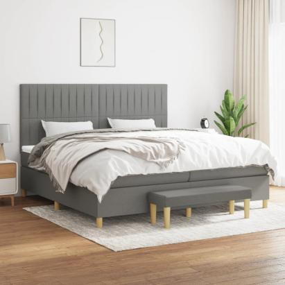 Pat box spring cu saltea, gri închis, 200x200 cm, textil GartenMobel Dekor