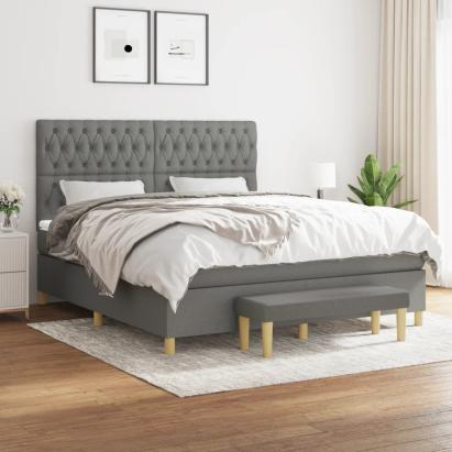 Pat box spring cu saltea, gri închis, 180x200 cm, textil GartenMobel Dekor