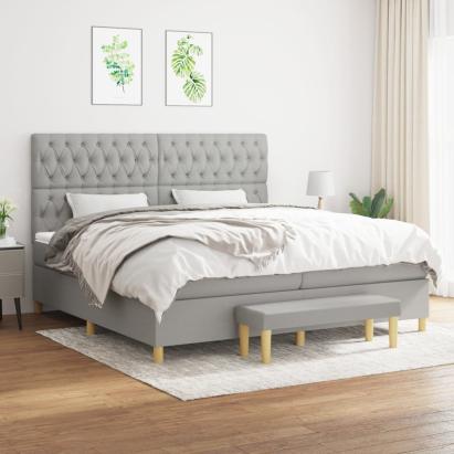 Pat box spring cu saltea, gri deschis, 200x200 cm, textil GartenMobel Dekor