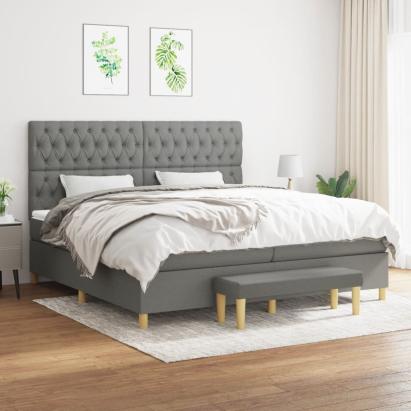 Pat box spring cu saltea, gri închis, 200x200 cm, textil GartenMobel Dekor