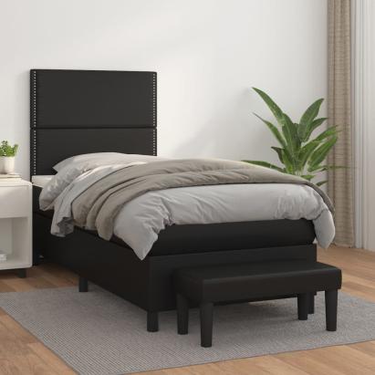 Pat box spring cu saltea, negru, 90x190 cm, piele ecologică GartenMobel Dekor