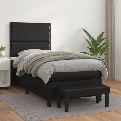 Pat box spring cu saltea, negru, 90x200 cm, piele ecologică GartenMobel Dekor