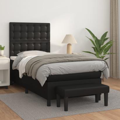 Pat box spring cu saltea, negru, 90x190 cm, piele ecologică GartenMobel Dekor