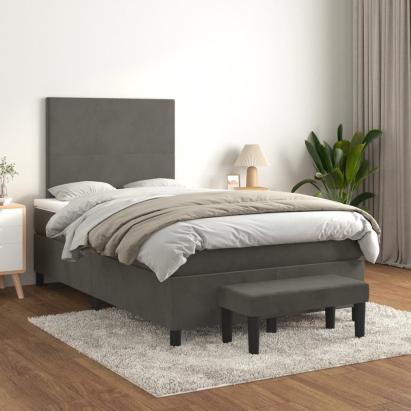 Pat box spring cu saltea, gri închis, 120x200 cm, catifea GartenMobel Dekor