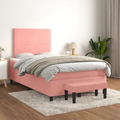 Pat box spring cu saltea, roz, 120x200 cm, catifea GartenMobel Dekor