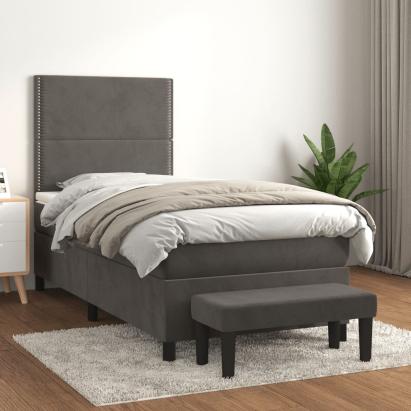 Pat box spring cu saltea, gri închis, 90x200 cm, catifea GartenMobel Dekor
