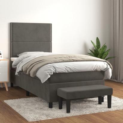 Pat box spring cu saltea, gri închis, 100x200 cm, catifea GartenMobel Dekor