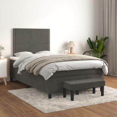 Pat box spring cu saltea, gri închis, 120x200 cm, catifea GartenMobel Dekor