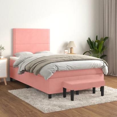 Pat box spring cu saltea, roz, 120x200 cm, catifea GartenMobel Dekor