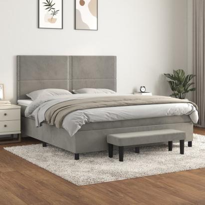 Pat box spring cu saltea, gri deschis, 160x200 cm, catifea GartenMobel Dekor