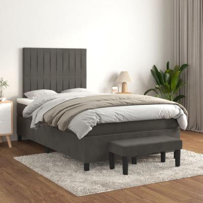 Pat box spring cu saltea, gri închis, 120x200 cm, catifea GartenMobel Dekor