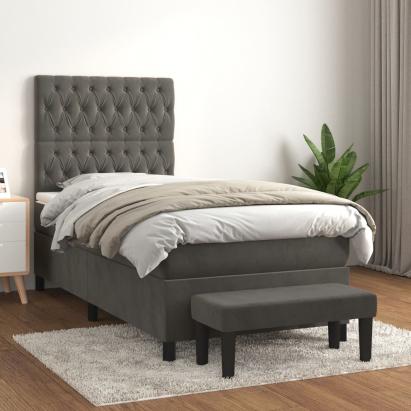 Pat box spring cu saltea, gri închis, 80x200 cm, catifea GartenMobel Dekor