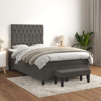 Pat box spring cu saltea, gri închis, 120x200 cm, catifea GartenMobel Dekor
