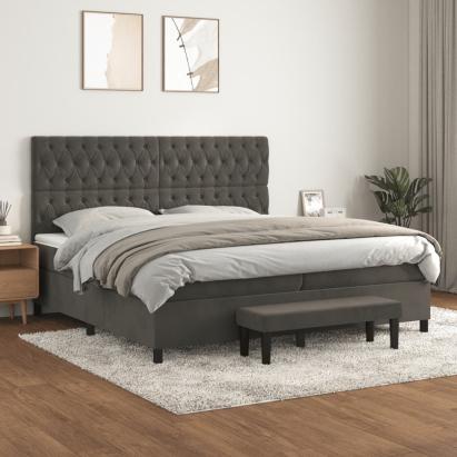 Pat box spring cu saltea, gri închis, 200x200 cm, catifea GartenMobel Dekor