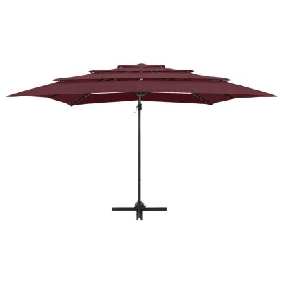 Umbrelă soare 4 niveluri stâlp aluminiu roșu bordo 250x250 cm GartenMobel Dekor