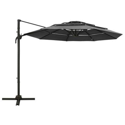 Umbrelă de soare 4 niveluri, stâlp de aluminiu, antracit, 3x3 m GartenMobel Dekor