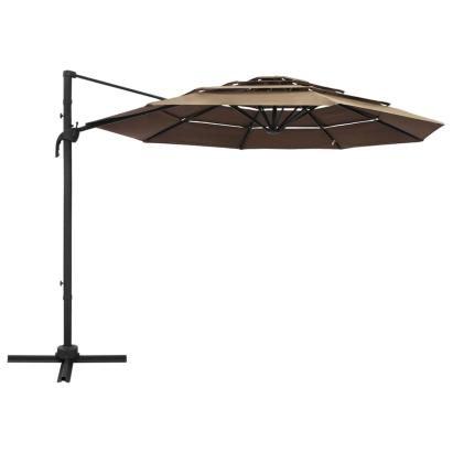 Umbrelă de soare 4 niveluri, stâlp de aluminiu, gri taupe 3x3 m GartenMobel Dekor