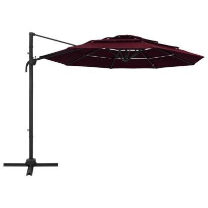 Umbrelă de soare 4 niveluri, stâlp aluminiu, roșu bordo, 3x3 m GartenMobel Dekor