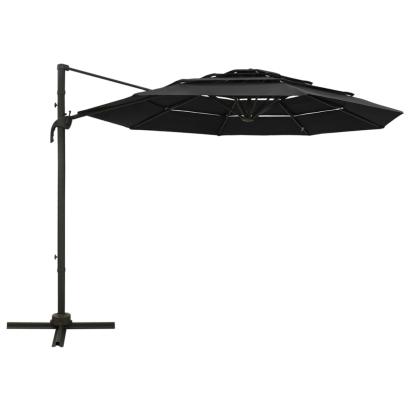 Umbrelă de soare 4 niveluri, stâlp de aluminiu, negru, 3x3 m GartenMobel Dekor