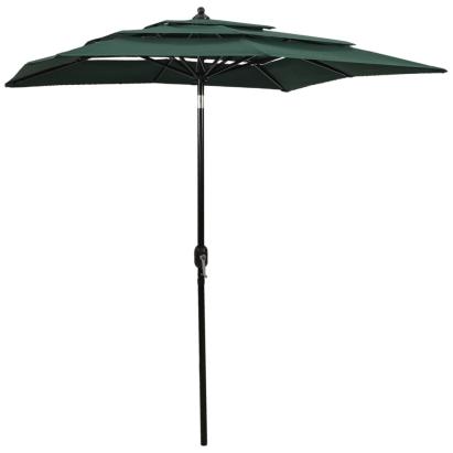 Umbrelă de soare 3 niveluri, stâlp de aluminiu, verde, 2x2 m GartenMobel Dekor