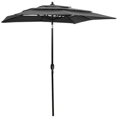 Umbrelă de soare 3 niveluri, stâlp de aluminiu, antracit, 2x2 m GartenMobel Dekor