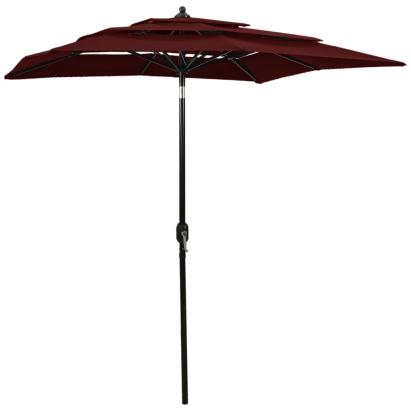 Umbrelă de soare 3 niveluri, stâlp aluminiu, roșu bordo, 2x2 m GartenMobel Dekor