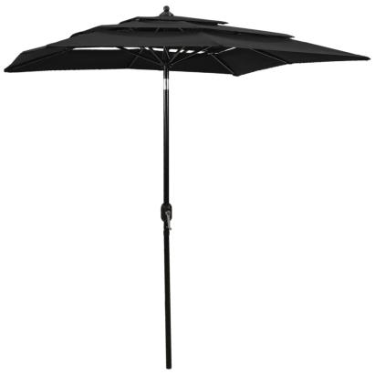 Umbrelă de soare 3 niveluri, stâlp de aluminiu, negru, 2x2 m GartenMobel Dekor