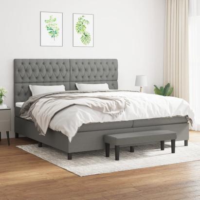 Pat box spring cu saltea, gri închis, 200x200 cm, textil GartenMobel Dekor