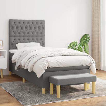 Pat box spring cu saltea, gri închis, 90x190 cm, textil GartenMobel Dekor