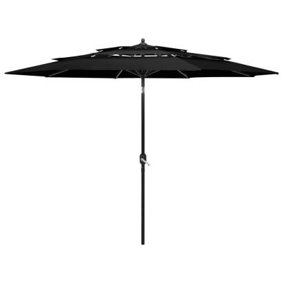 Umbrelă de soare 3 niveluri, stâlp de aluminiu, negru, 3 m GartenMobel Dekor