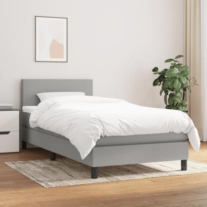 Pat box spring cu saltea, gri deschis, 80x200 cm, textil GartenMobel Dekor