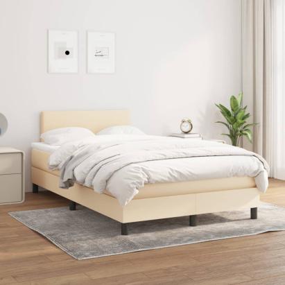 Pat box spring cu saltea, crem, 120x200 cm, textil GartenMobel Dekor