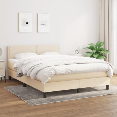 Pat box spring cu saltea, crem, 140x200 cm, textil GartenMobel Dekor