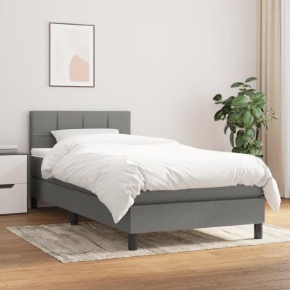 Pat box spring cu saltea, gri închis, 90x190 cm, textil GartenMobel Dekor