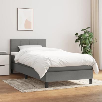 Pat box spring cu saltea, gri închis, 90x200 cm, textil GartenMobel Dekor