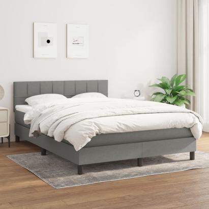 Pat box spring cu saltea, gri închis, 140x200 cm, textil GartenMobel Dekor